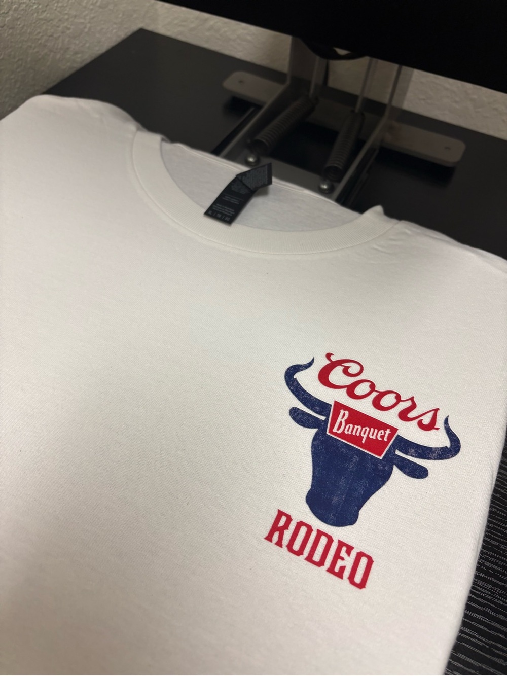 Coors Banquet Rodeo Graphic Tee - White with Red & Blue Logo